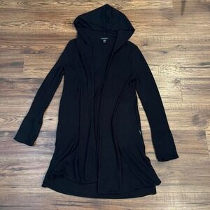 Athleta Black Ribbed Hooded Duster‎ Long Cardigan Sweater Women Medium Preppy